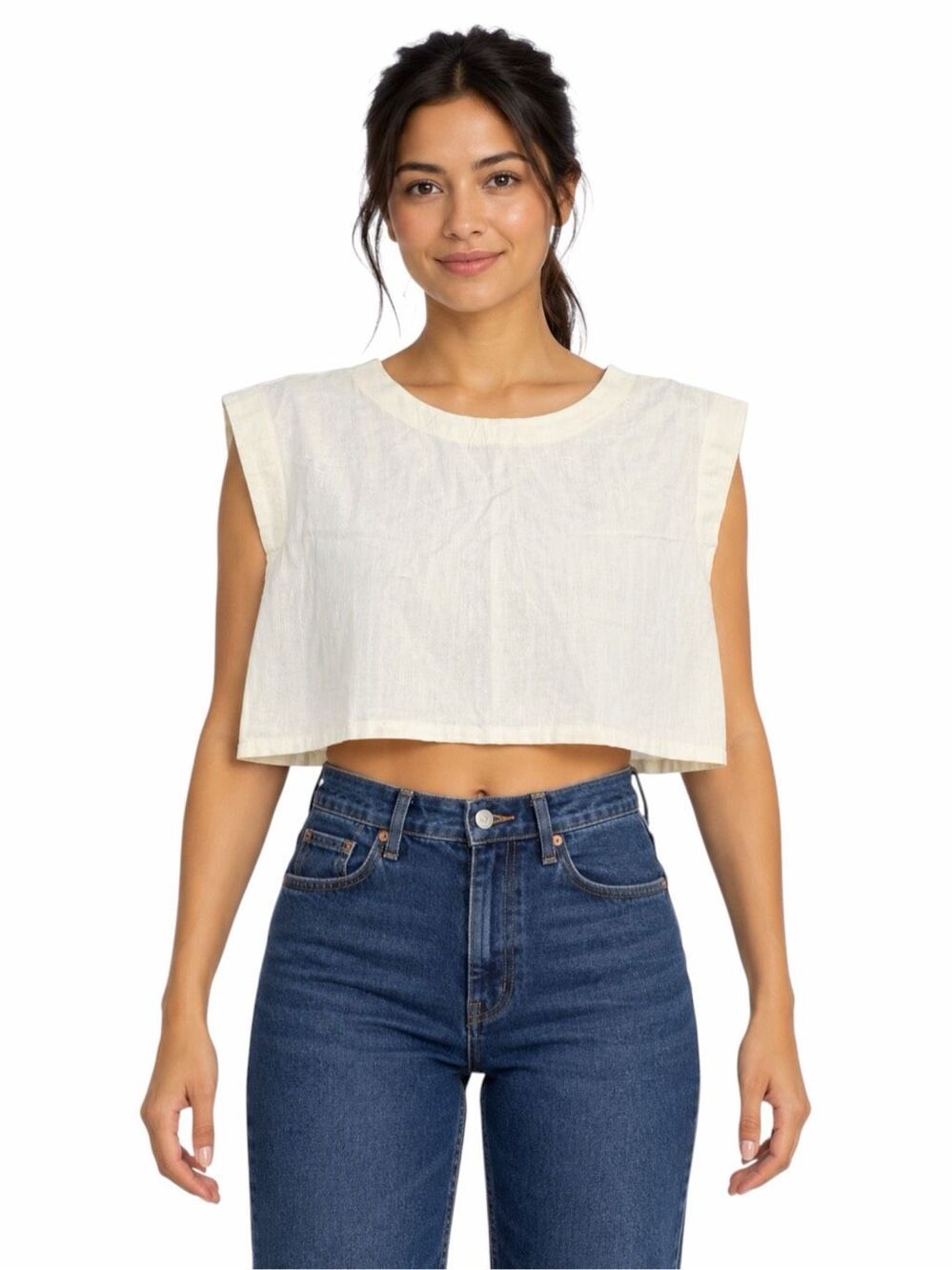 MABLE White Boxy Sleeveless Loose Crop Top Medium